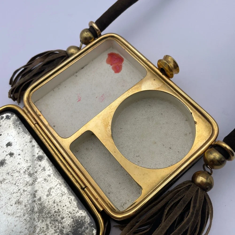 Vintage Minaudiere Cosmetic Purse Embellished‎ Damascene Compact Vanity Bag